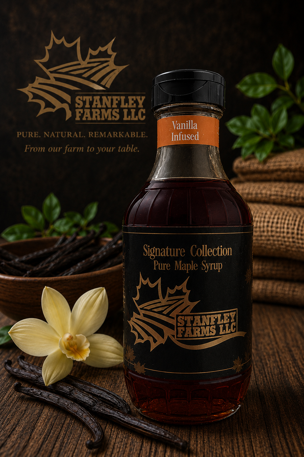 Vanilla Infused Maple Syrup ~ Pint (16 oz)